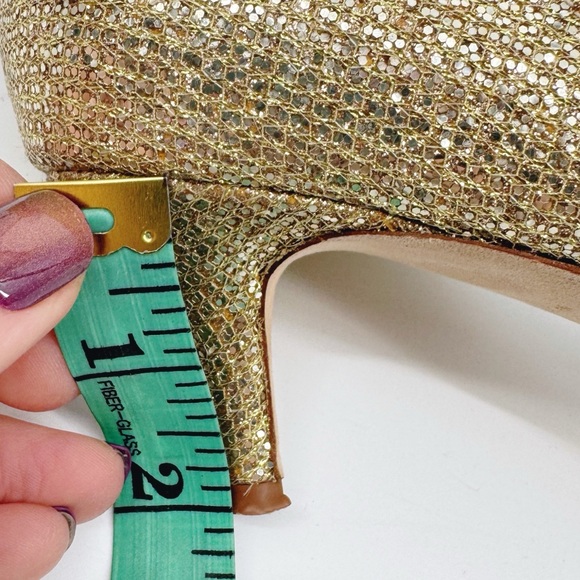 Kate Spade Gold Glitter Kitten Heels Size 8 D’Orsay Pointed Toe Bow Back Italy - Picture 11 of 12